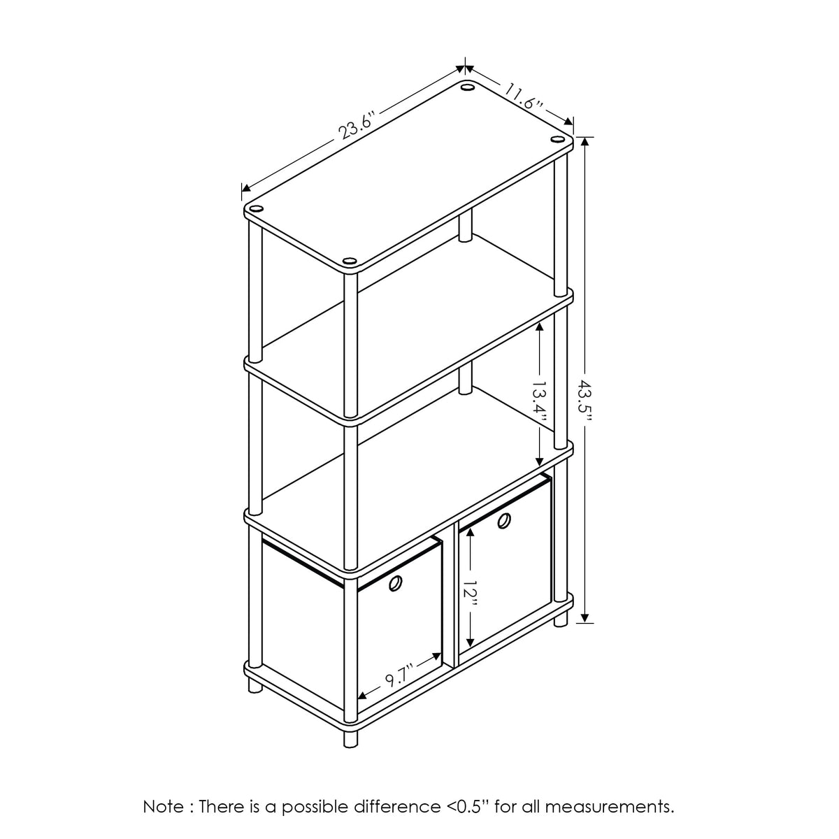 Furinno GO GREEN Storage Shelf, 4-Tier Storage Rack with Bins, Book Shelf, Display Rack, with Storage Bins, for Organization and Storage, Living Room
