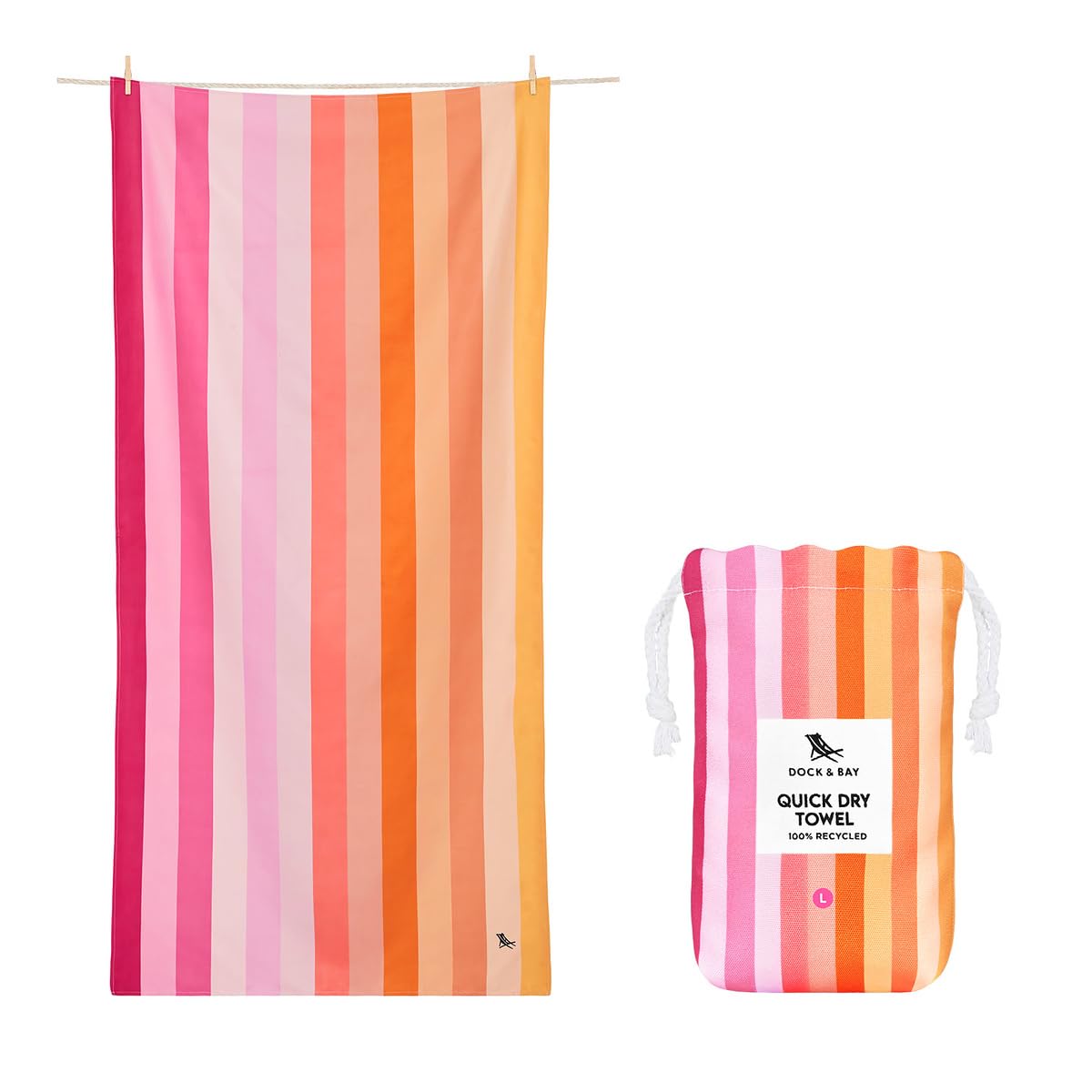 Dock & Bay Beach Towel - Quick Dry, Sand Free - Compact, Lightweight - 100% Recycled - Includes Bag - Summer - Miami Sorbet - Extra Large (200x90cm,