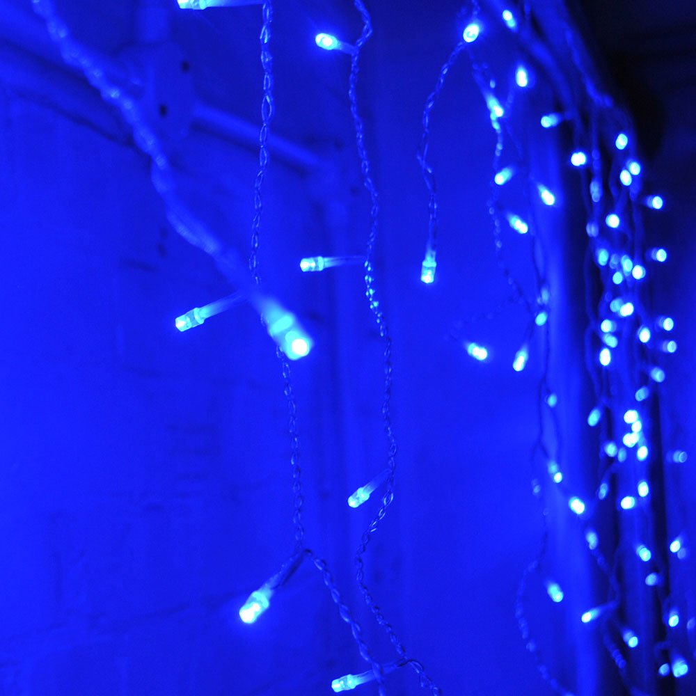 JnDee Safe Voltage Fully Weatherproof Icicle Christmas Fairy Lights BLUE 400 LED 10M Wide 80 Drops Plus a Massive 10M Lead Cable, 8 Modes, Memory &