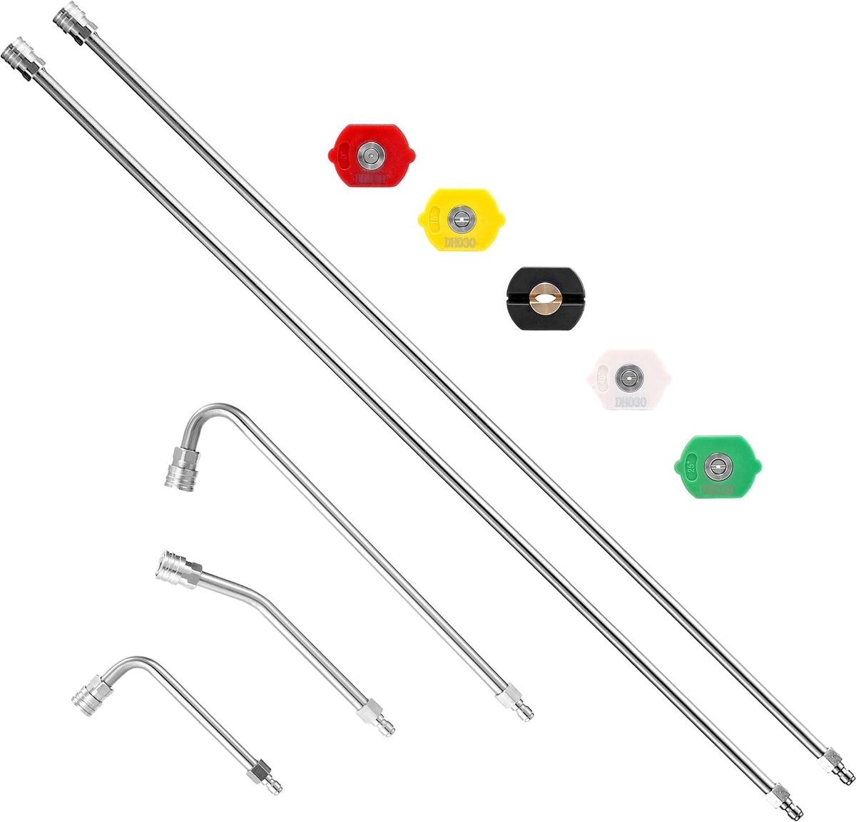 M MINGLE Pressure Washer Extension Wand - 120" Upgrade Power Washer Lance - Pressure Washer Accessories with 5 Nozzle Tips - 30?/90?/120? Curved Rod,