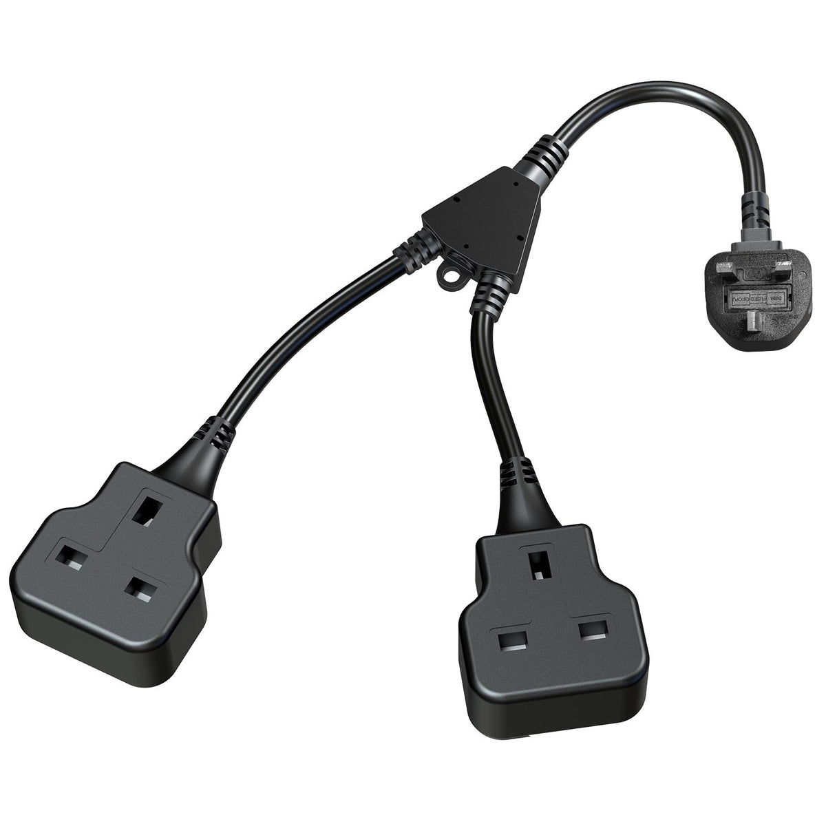 2 Way Extension Lead with Short Cable (Plug Included), 2-in-1 Double Sockets Extension, 2 AC Outlets Power Strip 3500W (250V/13A) for Home Travel