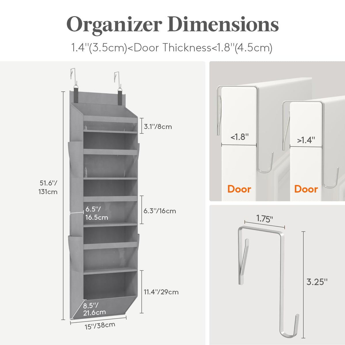 Lifewit Over the Door Storage, Clear Hanging Organiser with 4 Side Pockets, Anti Tilt 40 lbs Load Behind Door for Dorm, University Essentials, Room