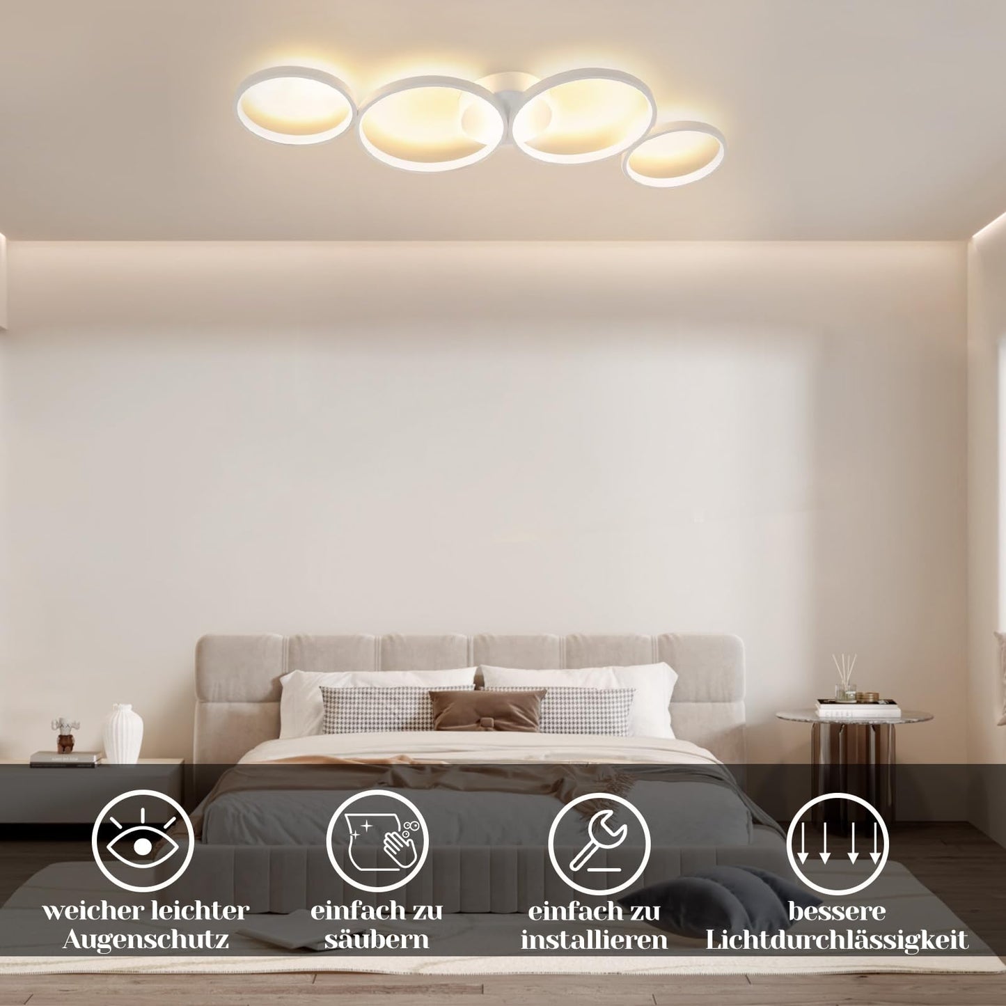 GBLY LED Ceiling Light Modern 4 Bulbs in Ring Look 3000 K Warm White Ceiling Lighting Round 37 W Indoor Living Room Lamp Made of Aluminium for Bedroom