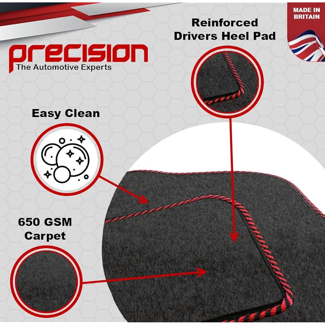 Precision 500 Logo On Black Car Mats For Fiat 500 2013-2020 Classic Silver Twist - SS Mats