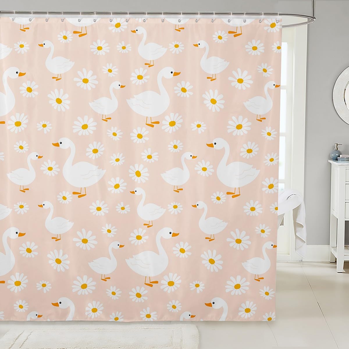 Wild Duck Bath Curtain Boys Girls 72"x72" Cute Rustic Animal Daisy Shower Curtain For Kids Women Men Farmhouse Ducks Bathroom Curtain Waterproof Pink