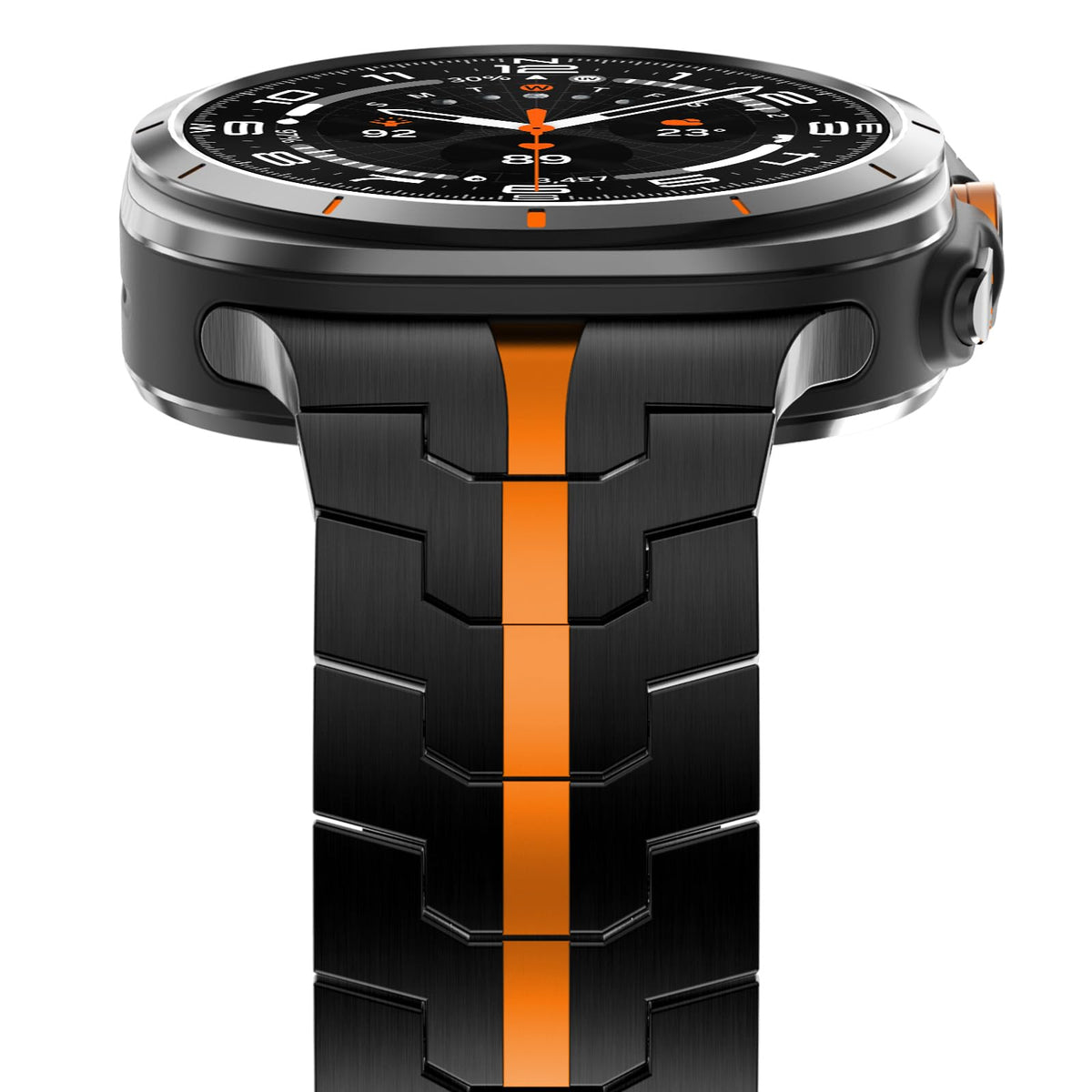 Fullife Stainless Steel Metal Strap for Samsung Galaxy Watch Ultra 47mm(2025/2024),Black/Orange
