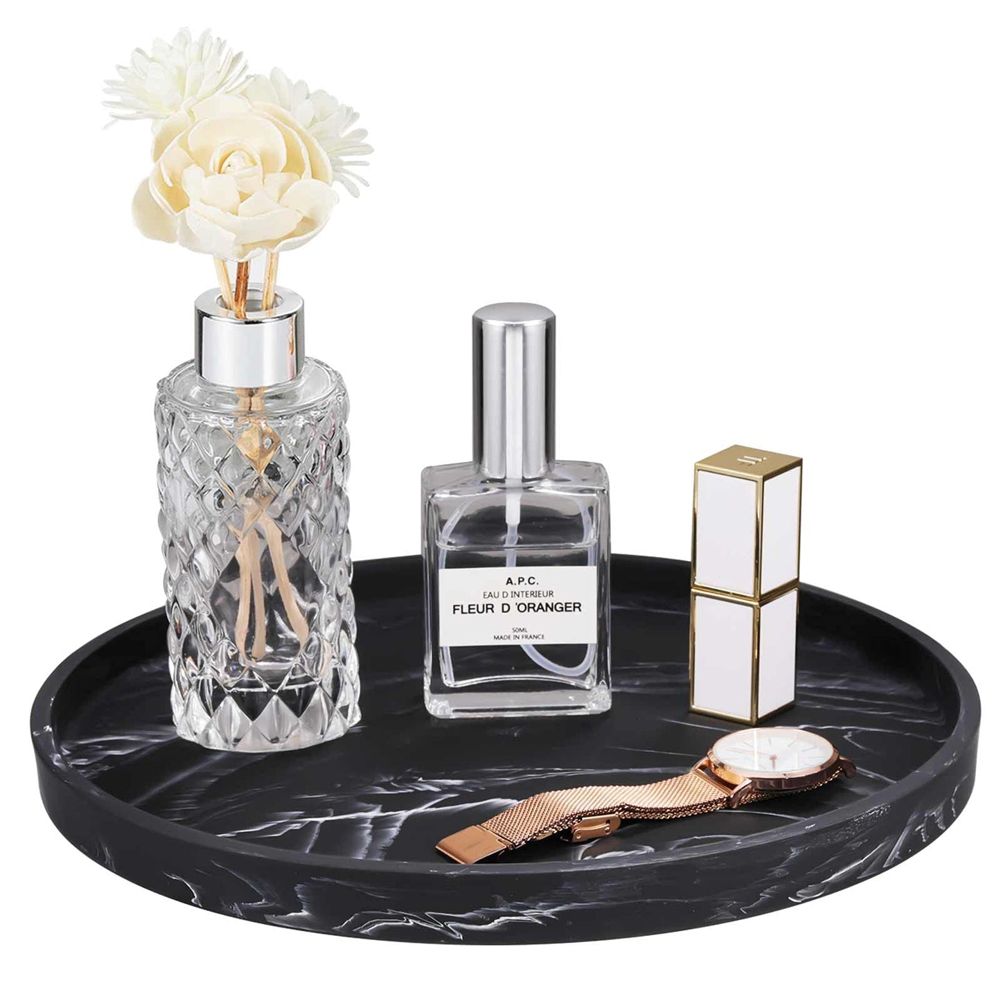 Emibele Vanity Tray, Resin Round Tray Decorative Storage Organizer for Bathroom Toilet Tank Bedroom Kitchen Countertop, Jewelry Storage Dresser Tray