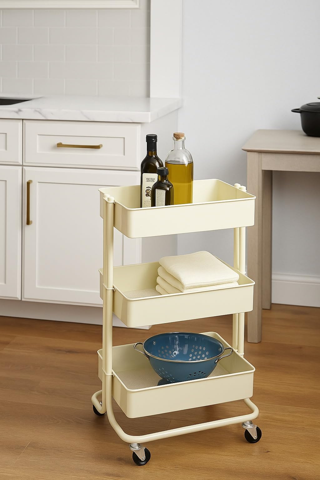 ASPECT 3-Tier Storage Rolling Cart, Vanilla, 43x35x78.5cm