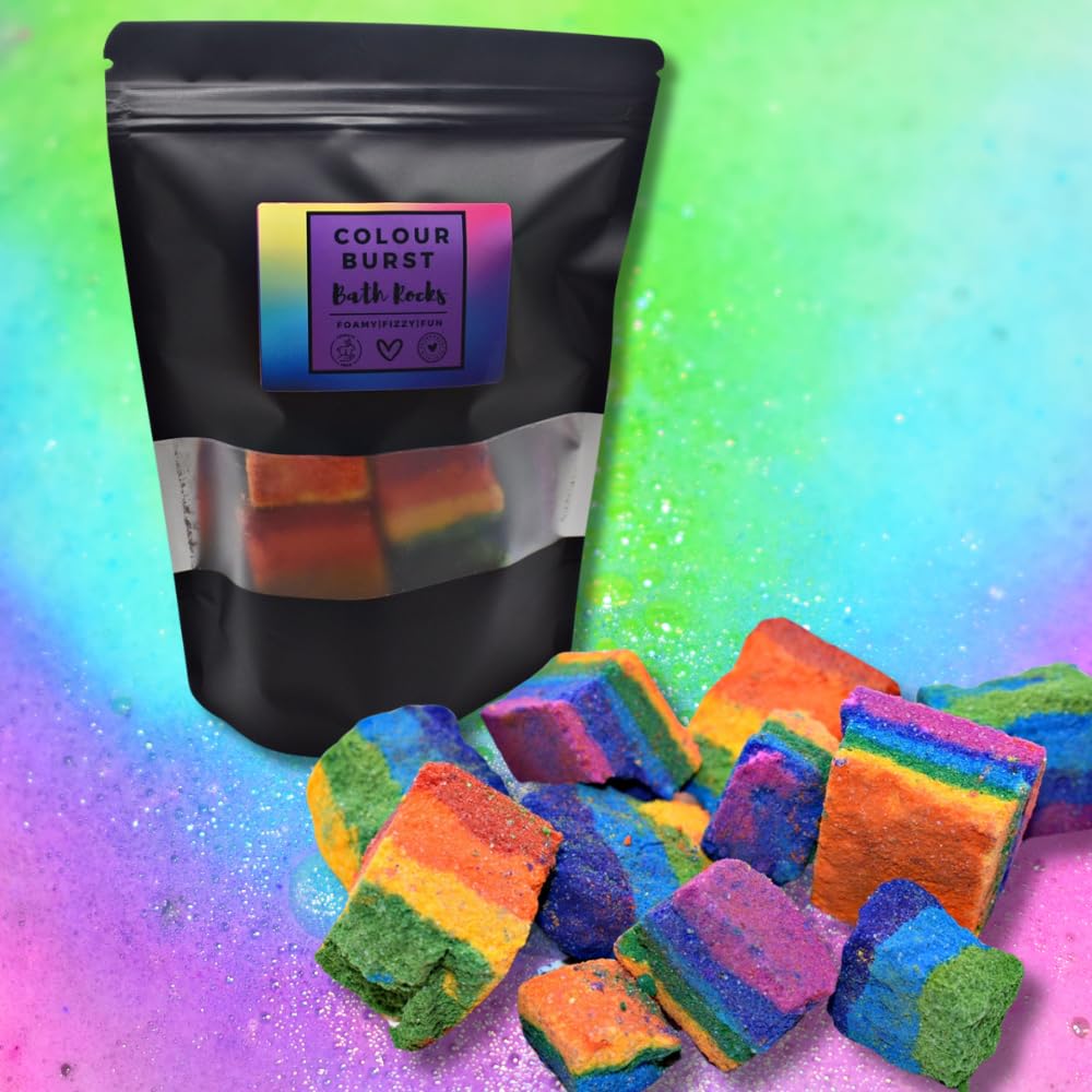 Colour Burst - Fizzy Bath Bomb Rocks - Rainbow Gift Kids Boy Girl Gift Body Skin Care