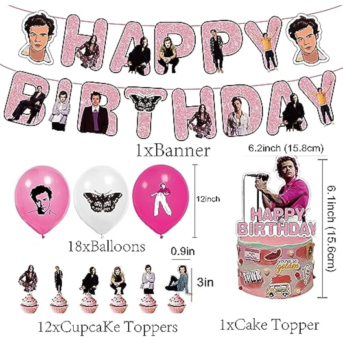 Singer Birthday Party Decorations, Singer Party Supplies Music Star Happy Birthday Banners Balloons Cupcake Cake Toppers for Fans Girls