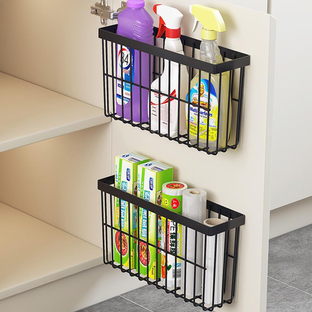 EigPluy 2 Pieces Kitchen Cabinet Door Storage Box, Self-Adhesive Storage Box, Wall Mounted Metal Storage Boxes,Cabinet/Bathroom/Fridge Small Items