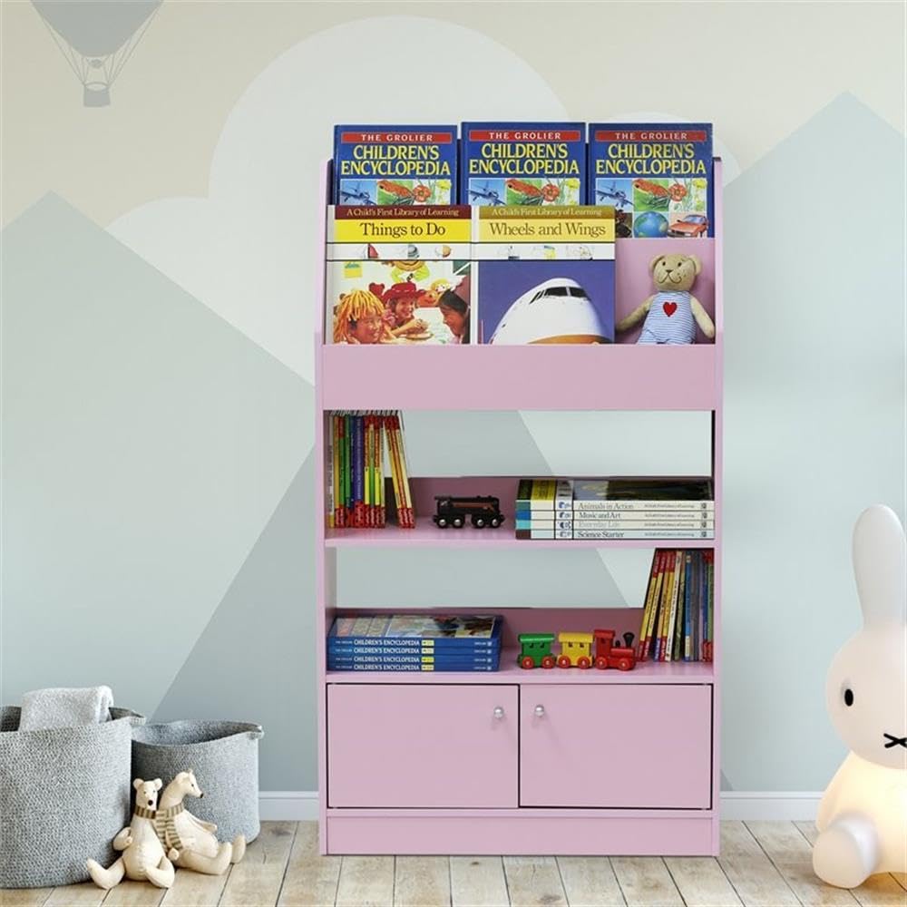 Furinno LOVA Book Shelf, Magazine Bookshelf, Bookcase with Storage Cabinet, 9.4 x 24.6 x 43.3, for Living Room, Bedroom, Home Office, Pink