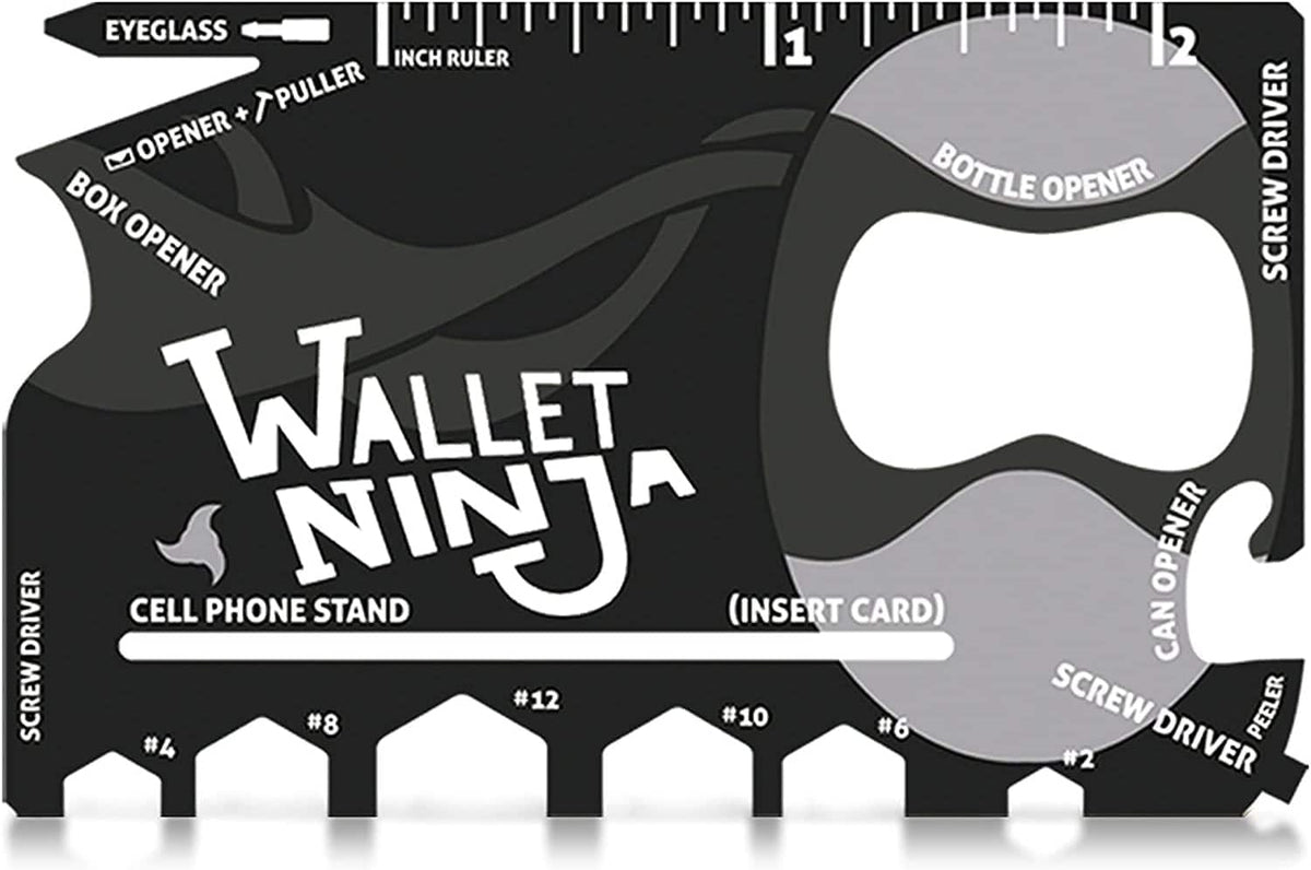 Wallet Ninja Multitool Card ? 18 in 1 Credit Card Size Multi-Tool for Quick Repairs, EDC Survival Gear, Bottle Opener, Camping ? Cool Gadget and