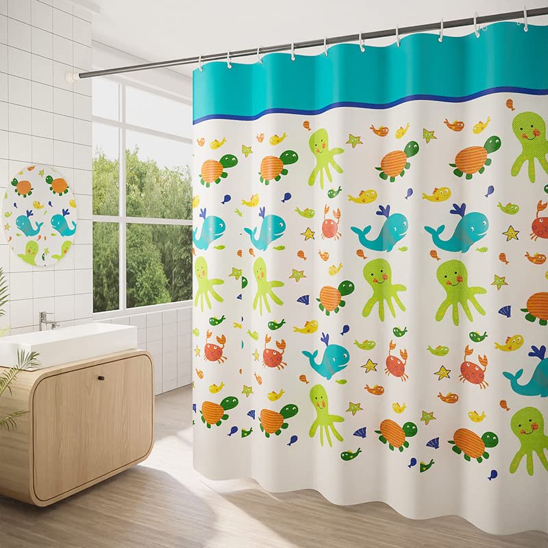 GONOVE Shower Curtain for Bathroom 240 x 200 cm Mildew Resistant Waterproof Polyester Cartoon Animals Shower Curtain Liner Long Washable Bath Curtain