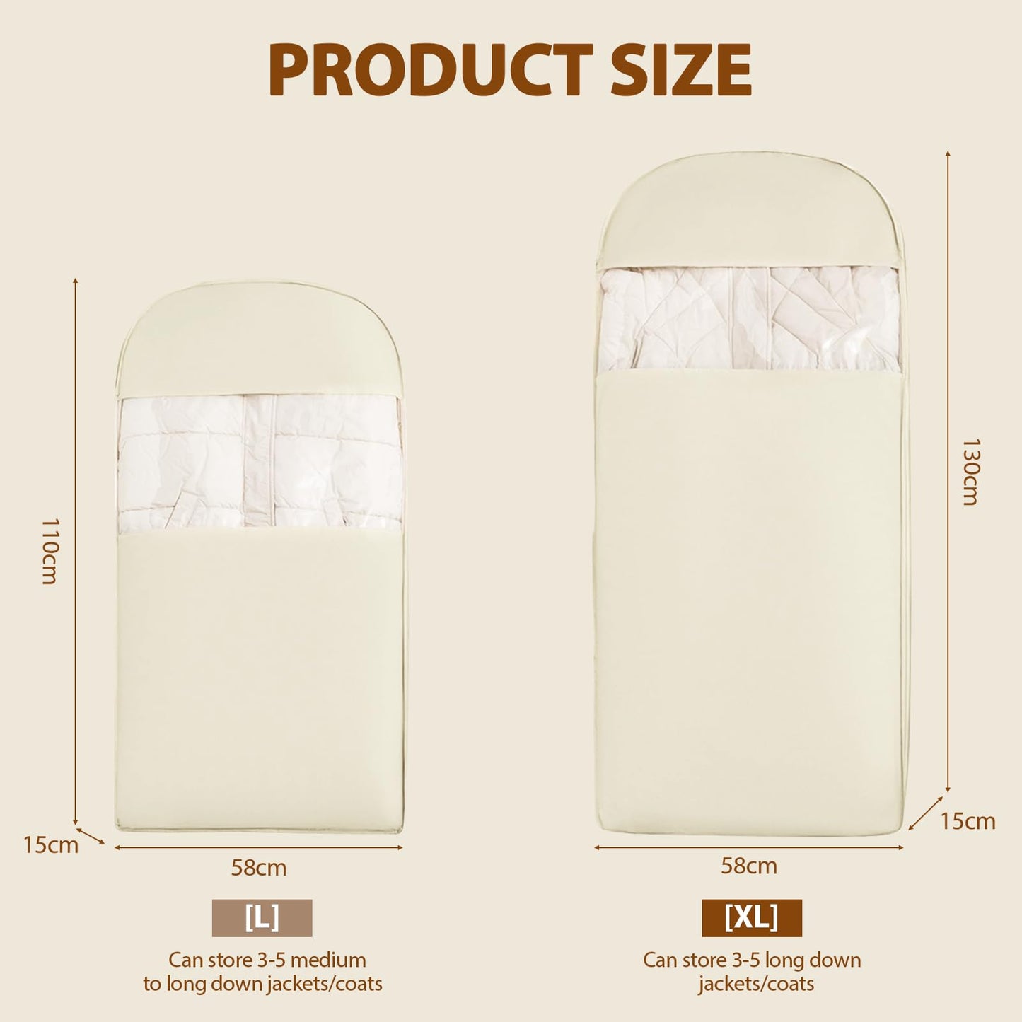 Space Saving Hanging Garment Bag with Self Compression Zipper, Heavy Duty Clothes Storage Organiser for Coats Down Jackets Suits