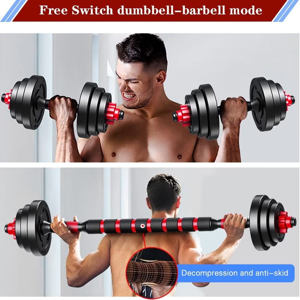 BCBIG Adjustable Dumbbell Set, 10kg, Red, PVC + Iron Sand, Home Fitness, Gym, Back Strength Training