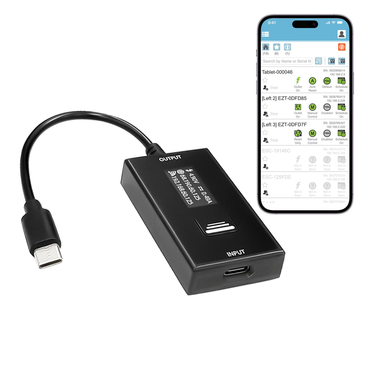 ezOutlet Wi-Fi IP Enabled Remote DC Power Switch (USB Type-C Plug) with Auto Reboot, Integrated Power Metering, Manage via Free APP & Cloud