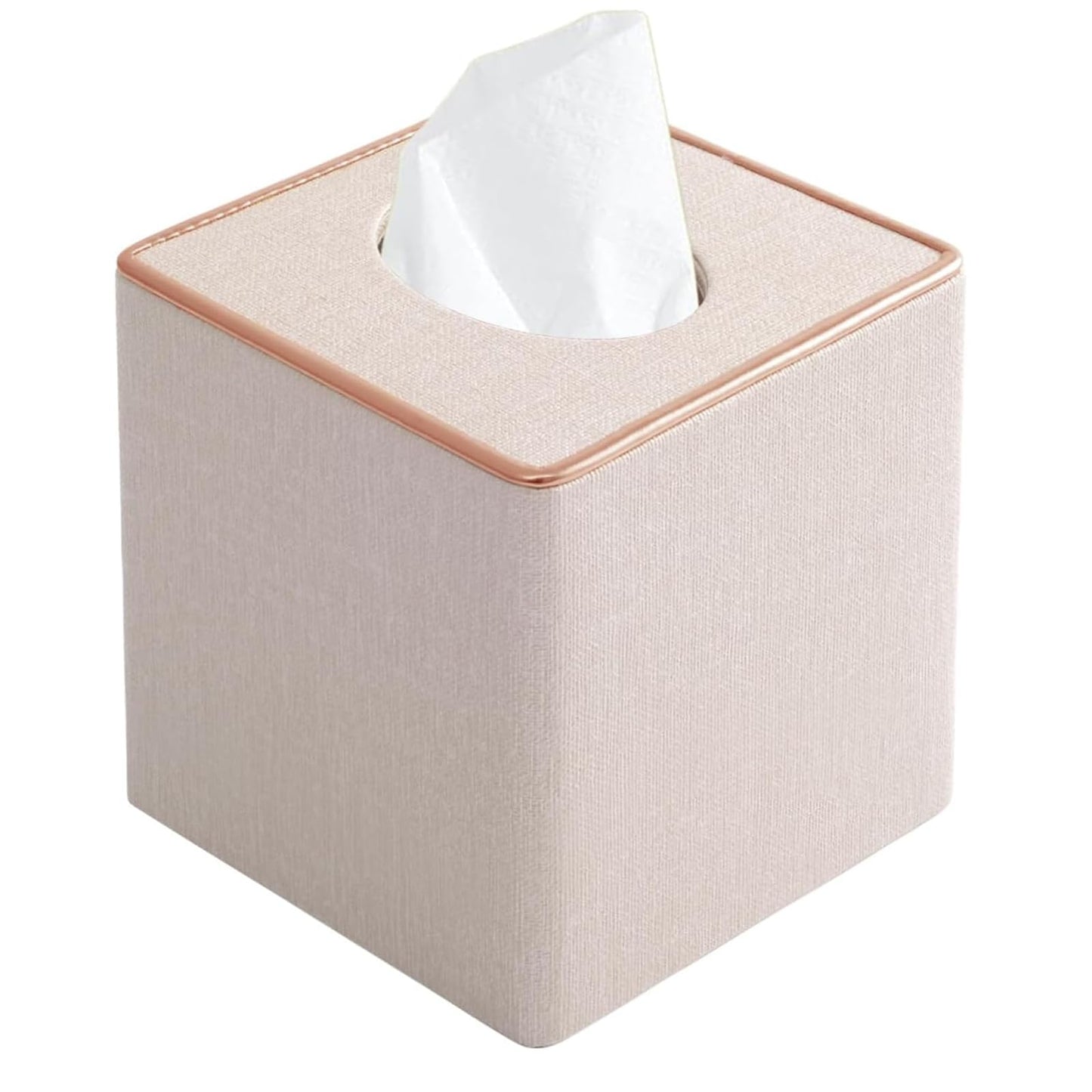 Rarapop Linen Square Tissue Box Cover, Cube Tissue Box Holder, Excellent Rosegold Leather Decoration, Table Napkin Case Dispenser, Facial Tissues
