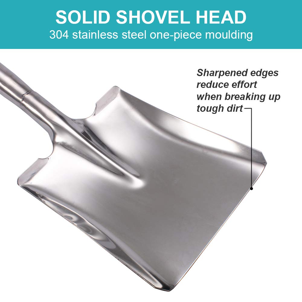 LUBAN Stainless Steel Shovel Length:80 Square Metal Shovel with D Handle Stainless Steel Spade Shovel with a Flat Front Edge Gardening Camping