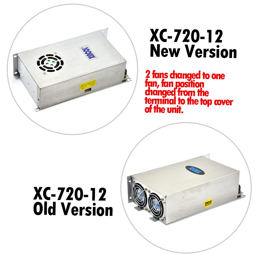 XINCOL AC110V/220V to DC12V 60A 720W Switched Mode Switching Power Supply (SMPS) Transformer Driver Adapter for LED Strip Light with Big Built-in Fan