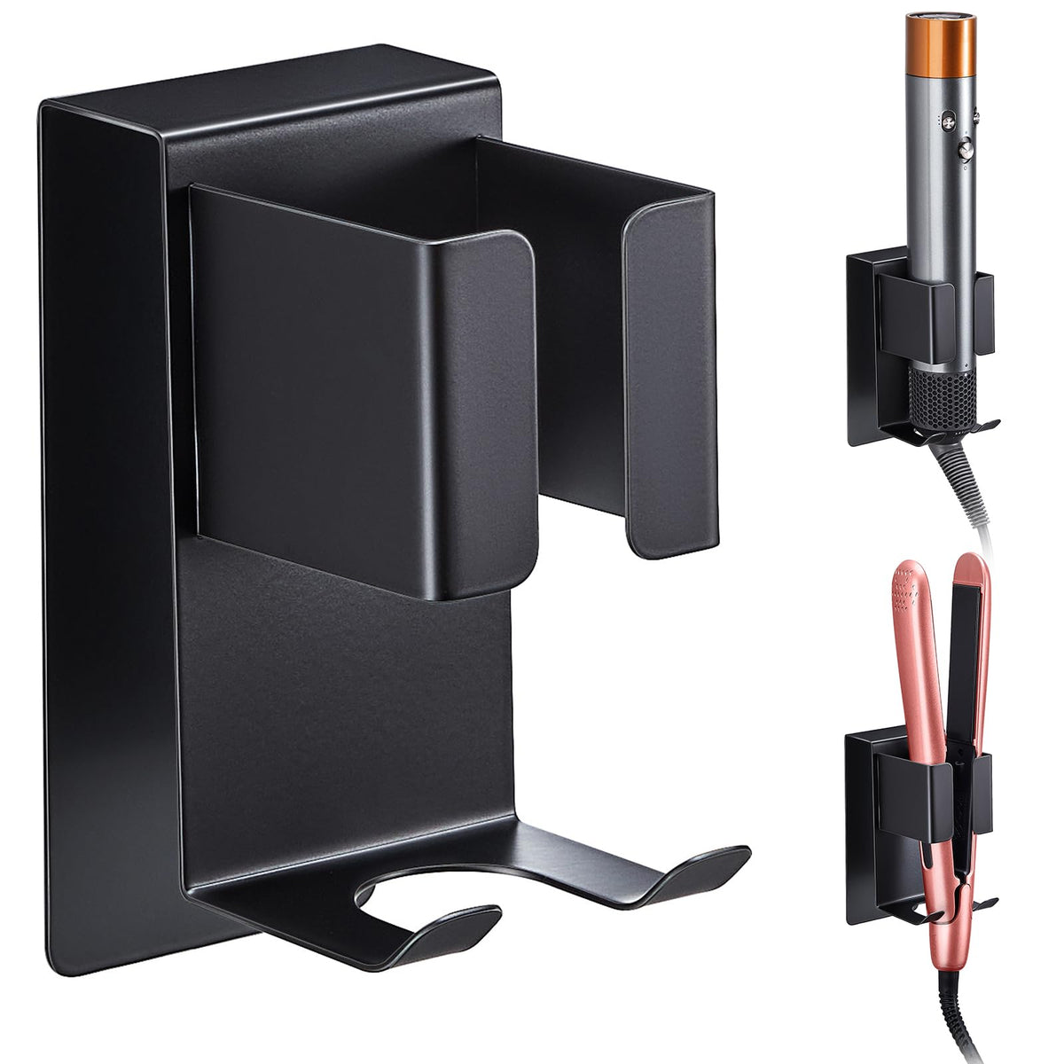 Hair Dryer Holders Wall Mount, Hair Straightener Holder for Curling Irons Styler Attachment, Hair Dryer and Straightener Holder, Adhesive Hairdryer