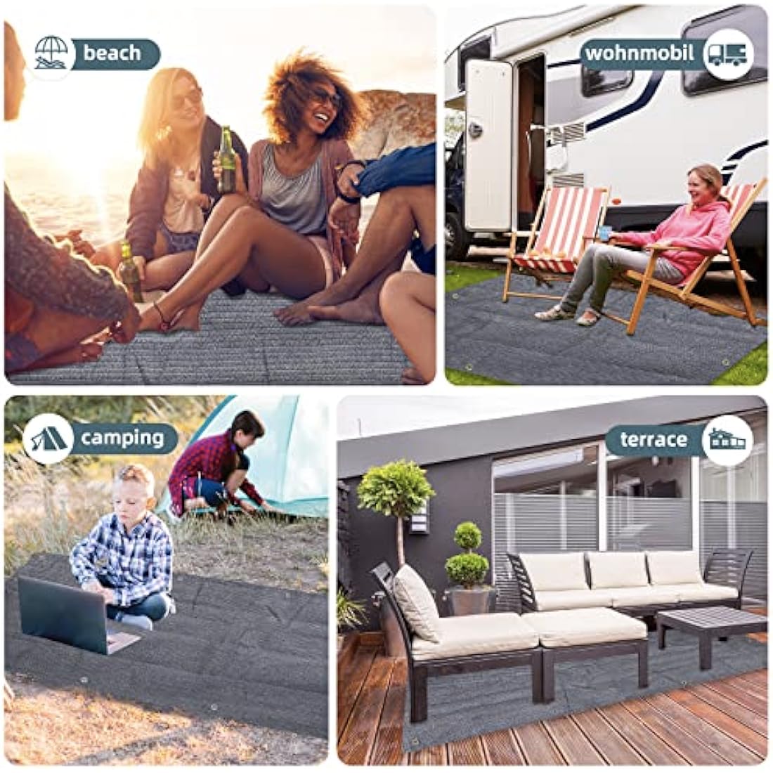FoundGo Awning Carpet with Eyelets, 280g/m² HDPE Camping Carpet，Outdoor Awning Floor with Carrying Bag，Ground Nails and Small Broom