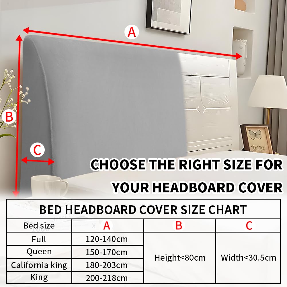 CAIJIN Headboard Covers - Velvet Stretch Soft Dust Proof Headboard Cover for Bedroom Upholstered Headboard 120-140cm (Full), Light Grey