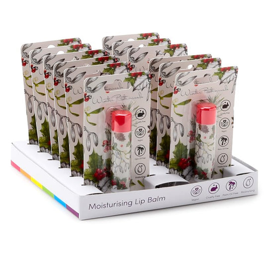 Puckator Christmas Winter Botanicals Stick Lip Balm - Lip Care Stick Balms Chapstick Holiday Essentials For Women Family - Lipbalm Moisturiser Exfoliator Cream - Pretty Cute Lip Blam Bam