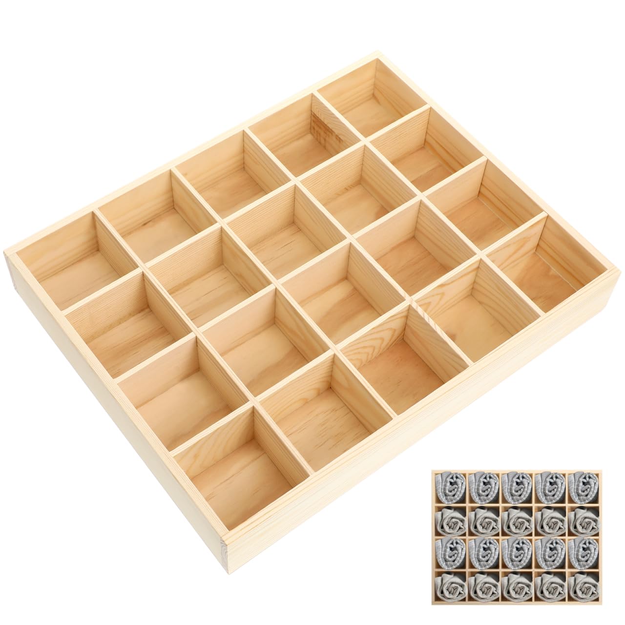 Healeved 20 Cells Drawer Organisers Compartments Socks Organiser Box Underwear Drawer Wood Storage Case Stackable Divider Wardrobe Storage Boxes