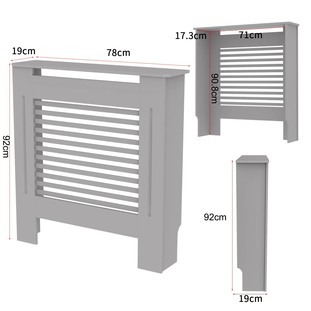 FATIVO High Radiator Cover Wood Cabinet: 92cm Height Grey Small Heater Covers Horizontal Slat Internal Heights 90cm Tall Radiator Shelf Thicken MDF