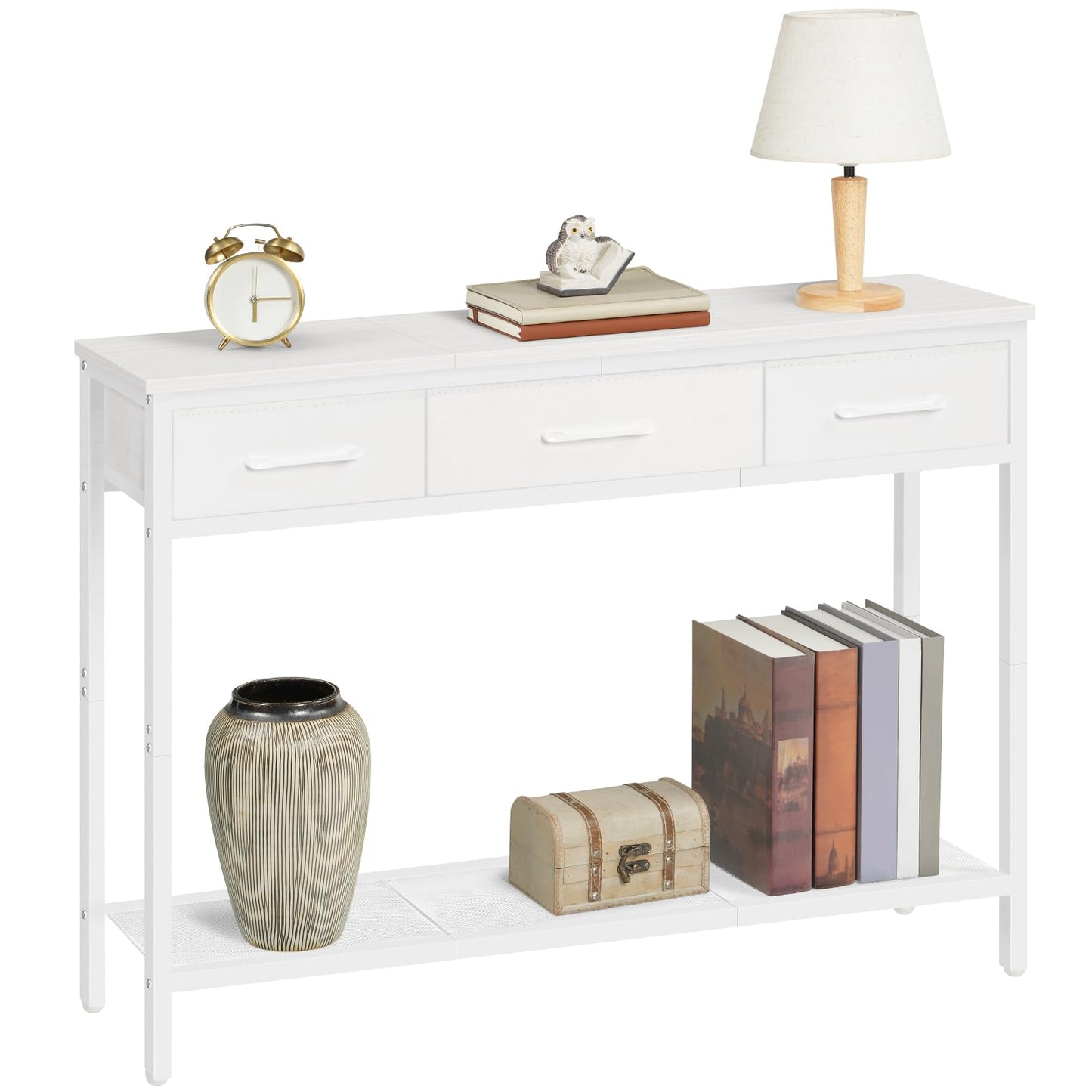 MAHANCRIS Console Table with 3 Fabric Drawers, Narrow Console Table with Open Shelf, 97 cm L Slim Entryway Table, Couch Table, for Hallway