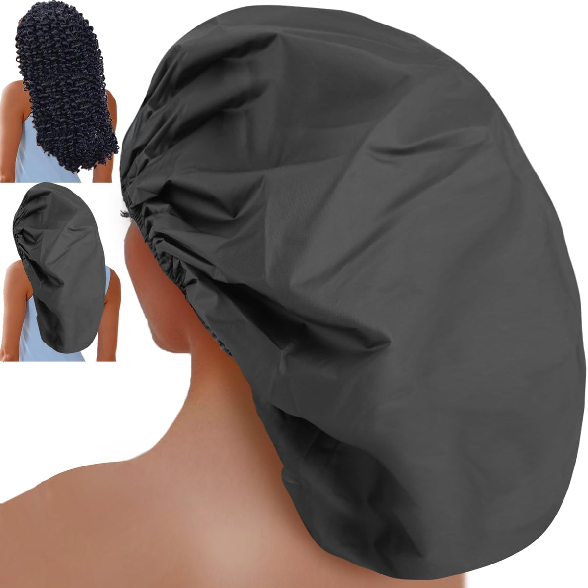 Sheomern Adjustable Extra Large Shower Cap with Waterproof Elastic Edge, Reusable Shower Cap for Women Long Hair, Satin Lined Shower Cap for Braids,