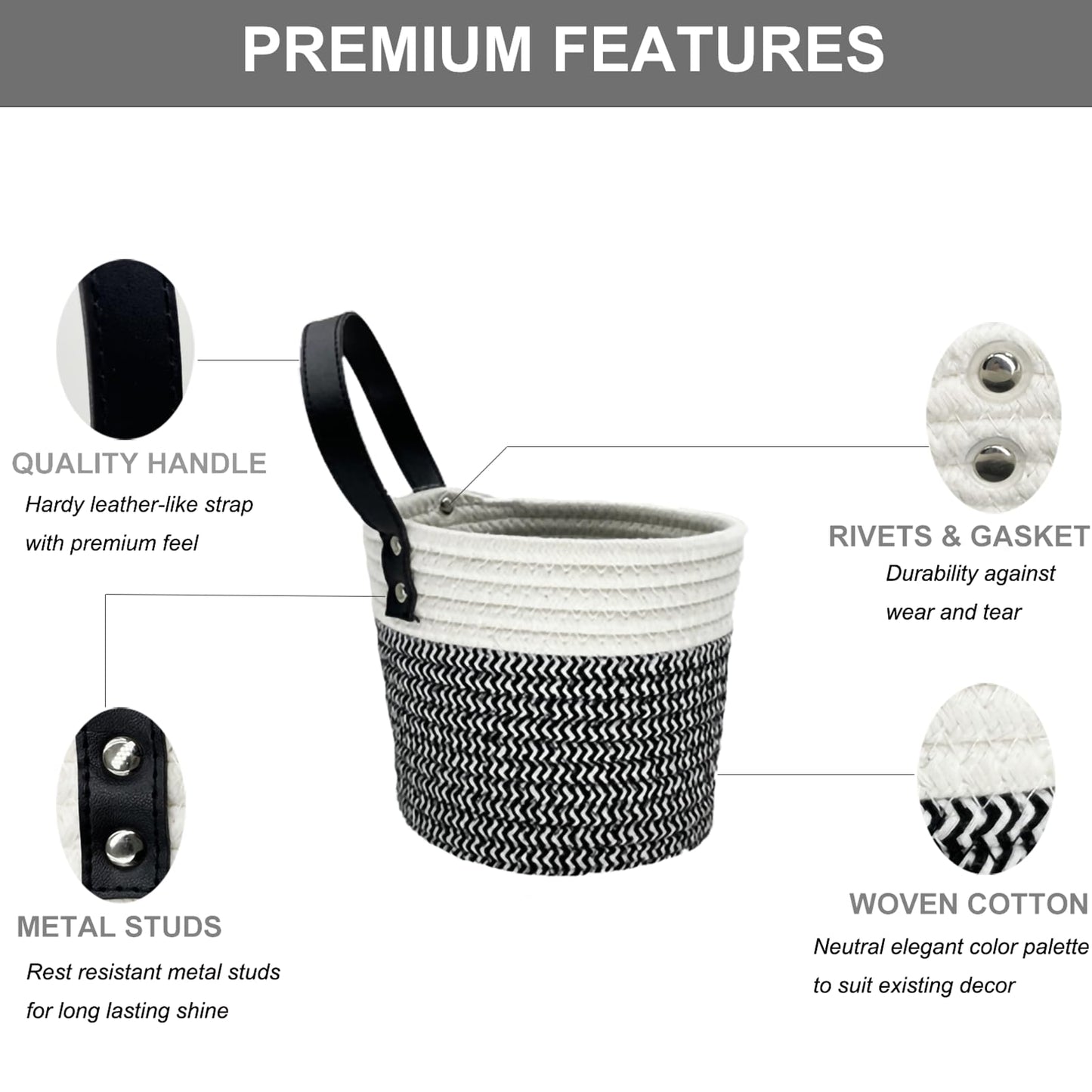 SOQKEEN Hanging Storage Baskets 2 Pack, Cotton Rope Basket, Black & White
