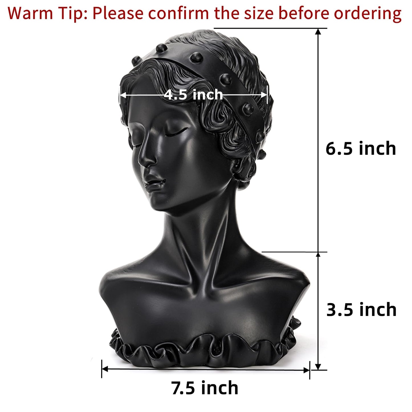 SOUJOY Jewelry Display Stand, Beauty Bust Mannequin Earring Stand, Black Resin Pendant, Boutique Display Holder Organizer for Show Jewelry, Necklace