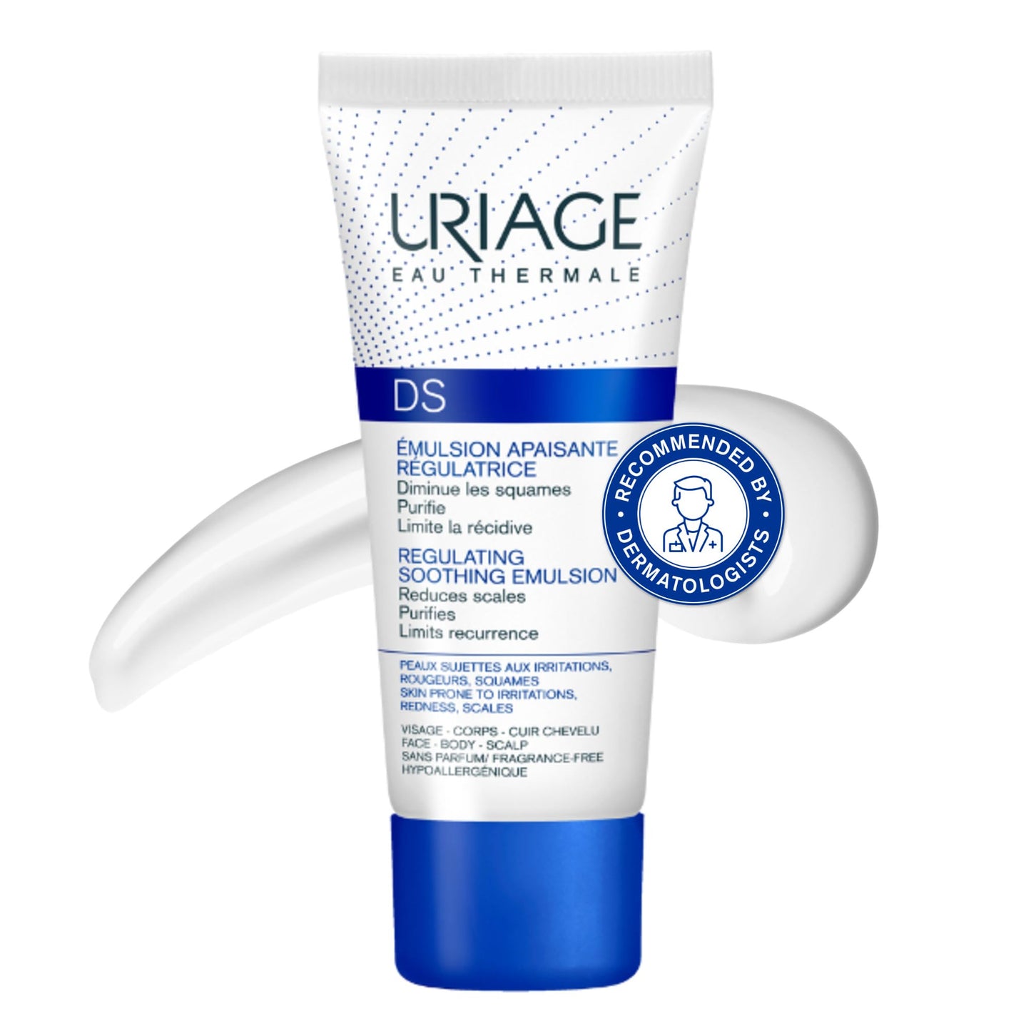 Uriage DS Regulating Soothing Face, Body & Hair Emulsion 40ml - Reduces Scales, Irritations, Purifies & Limits Recurrence - Light Moisturizing
