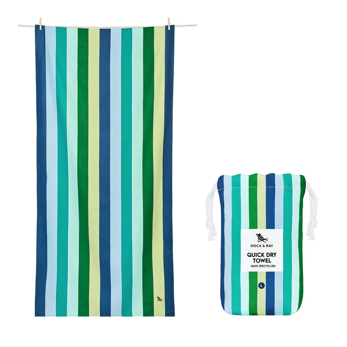 Dock & Bay Beach Towel - Quick Dry, Sand Free - Compact, Lightweight - 100% Recycled - Includes Bag - Summer - Cool Lagoon, Large (160x90cm, 63x35)