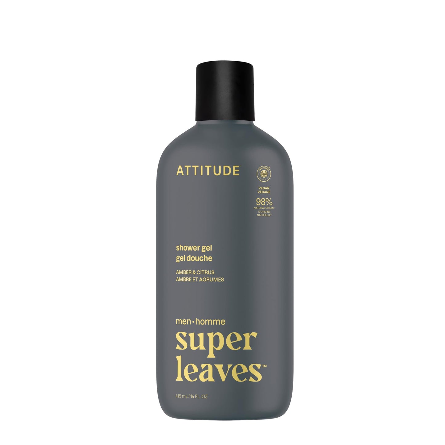 ATTITUDE Shower Gel Body Wash for Men, 98% Natural Origin Ingredients, Paraben & Phthalate Free, EWG Verified, Cleanses Without Drying, Amber &
