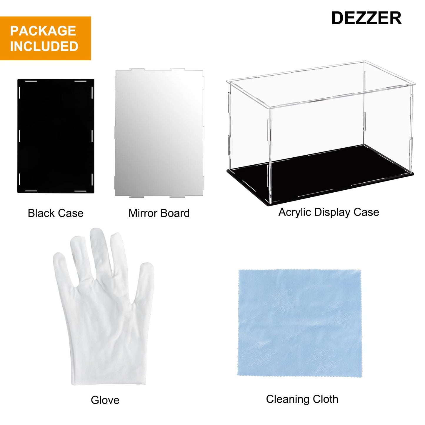 Dezzer Acrylic Display Case Box with Black Base, Assemble Countertop Clear Acrylic Dustproof Protection Showcase for Action Figures Toys