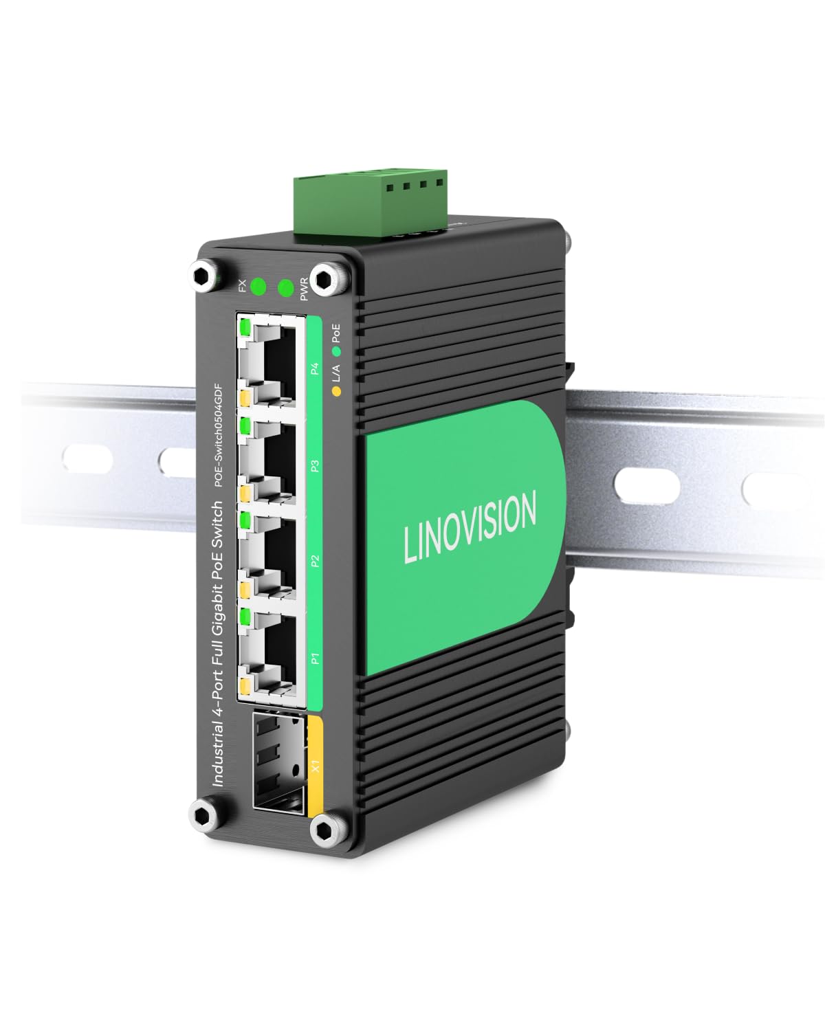 LINOVISION Industrial 4 Ports Gigabit Solar PoE Switch with DC9?57V Redundant Power Input, 12V PoE Switch with SFP Uplink, IEEE802.3af/at, Compact PoE