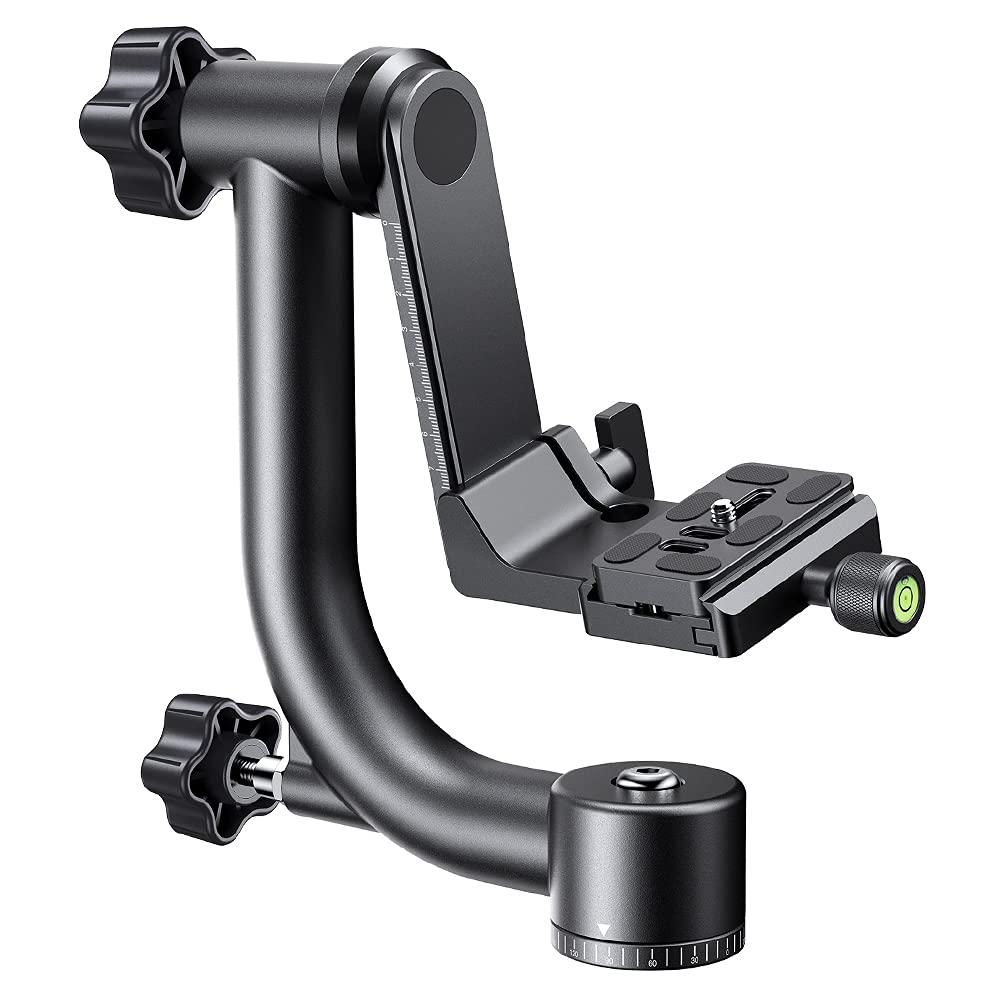 K&F CONCEPT Aluminum Alloy 360 Degree Panoramic Gimbal Tripod Head with 1/4'' Standard Quick Release Plate and Bubble Level,Load Capacity up to