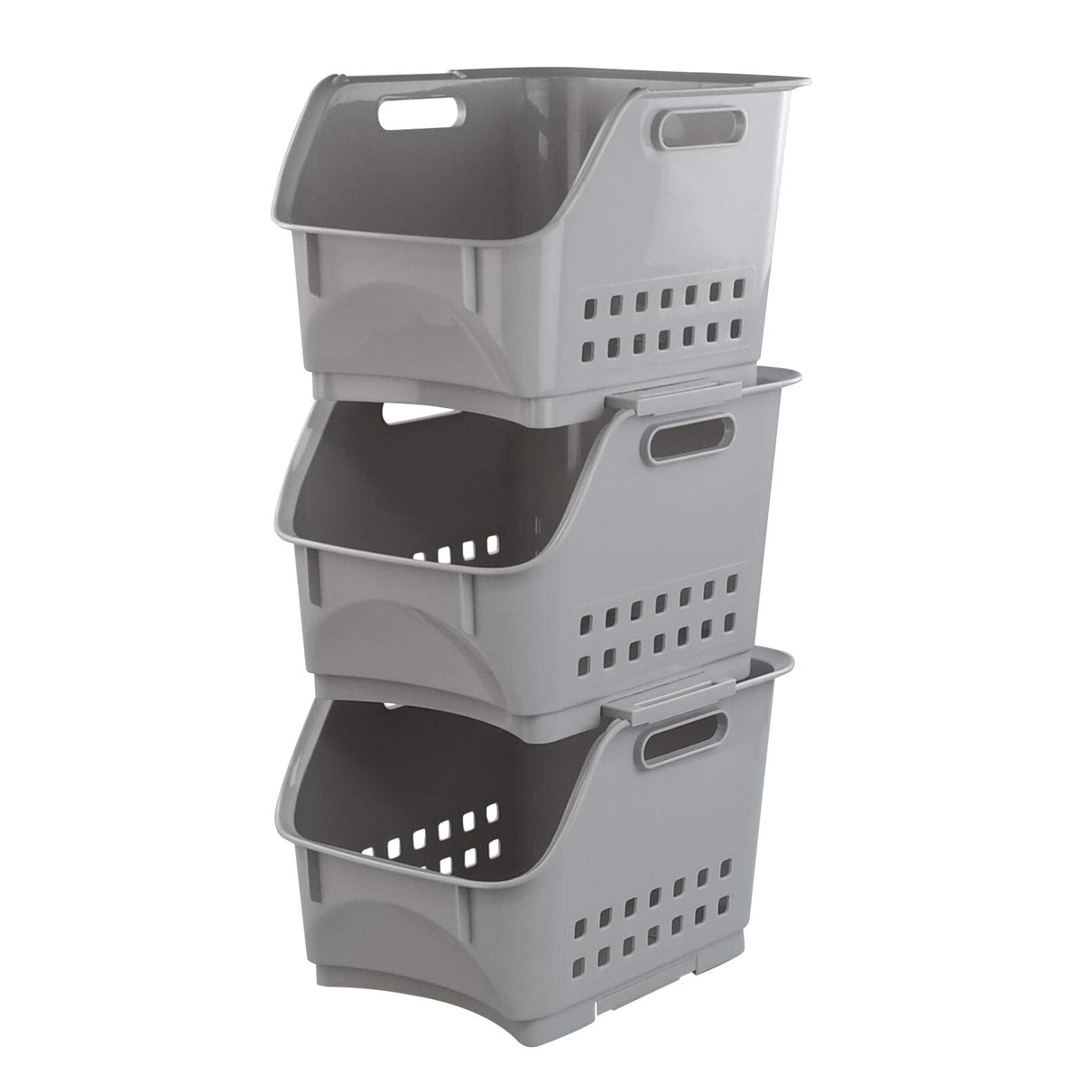 Asking Gray Stackable Storage Basket, 3-Tier Multi-Purpose Stacking Wire Organizer Kitchen Baskets Rack