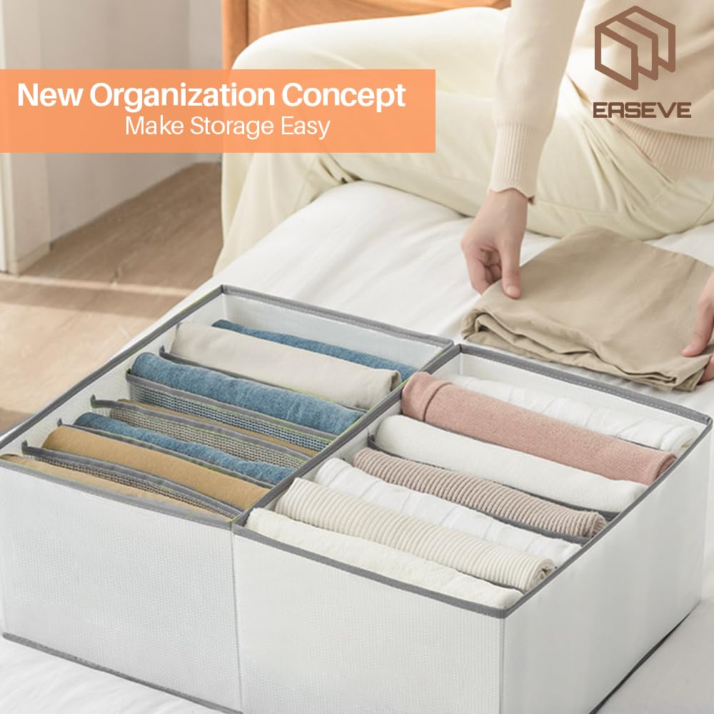 4 Pack 7-Grid Wardrobe Storage Organiser Boxes with Dividers for Clothes