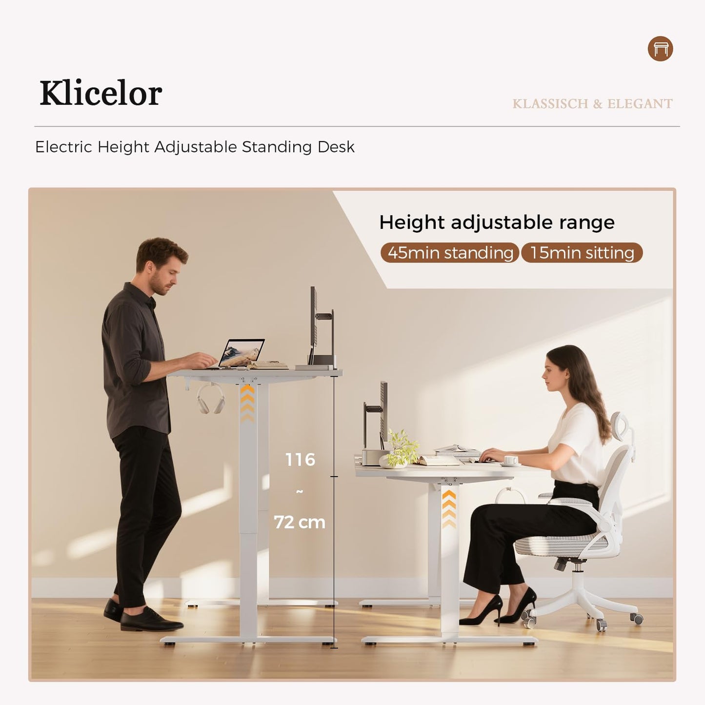 Klicelor Height Adjustable Electric Desk, 2 Memory Buttons, 120x80cm