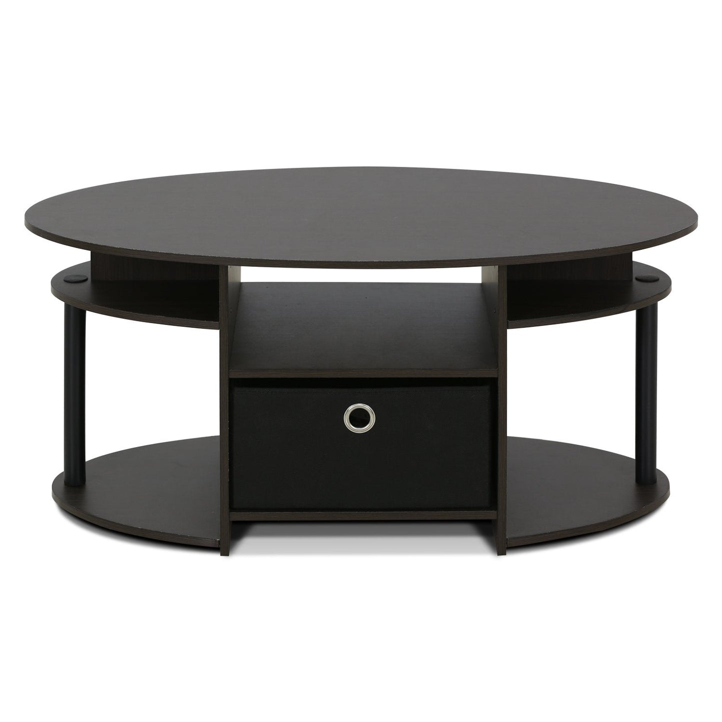 Furinno JAYA Coffee Table, Oval Modern Coffee Table with Shelves and Storage Bin, Side Table, for Living Room, Bedroom, Home Office, Walnut