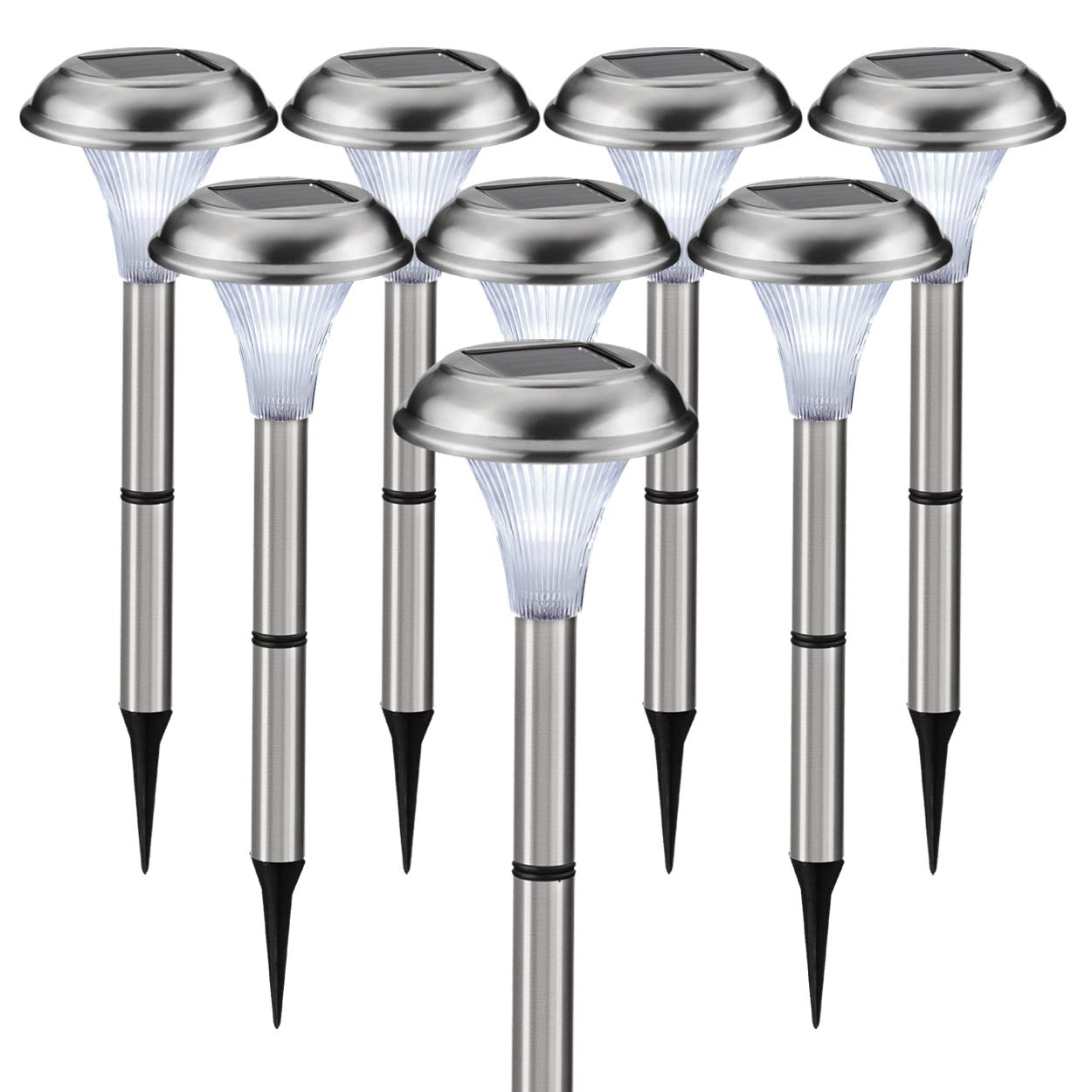 Solar Garden Lights for Outdoor  8 Brightest Light Set - Beautiful Brushed Stainless Steel - Transform Your Paths, Garden, Flowerbeds and Drive -