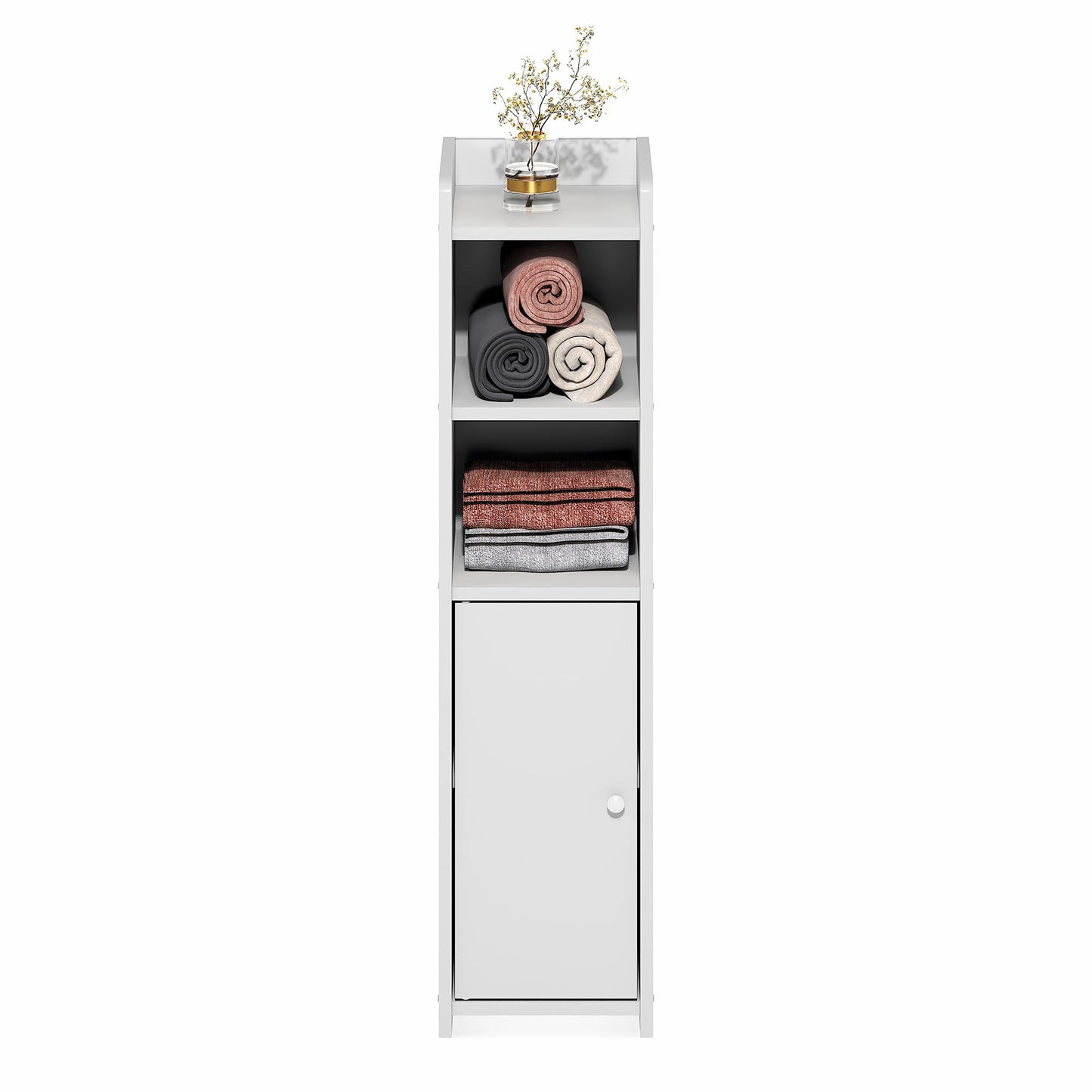 Furinno FULDA Bathroom Storage Cabinet, 5-Tier Bathroom Cabinet, Narrow Cabinet with Door and Adjustable Shelves, 80cm H, for Small Spaces, Bathroom