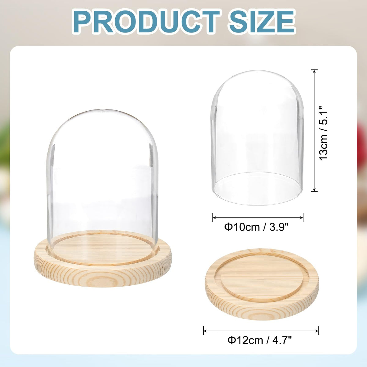 sourcing map Glass Cloche Display Dome, 5.1" x 3.9" Glass Dome Display Case Wood Base Tabletop Jar Case Decorative Bell Jar for Plant Home Decor