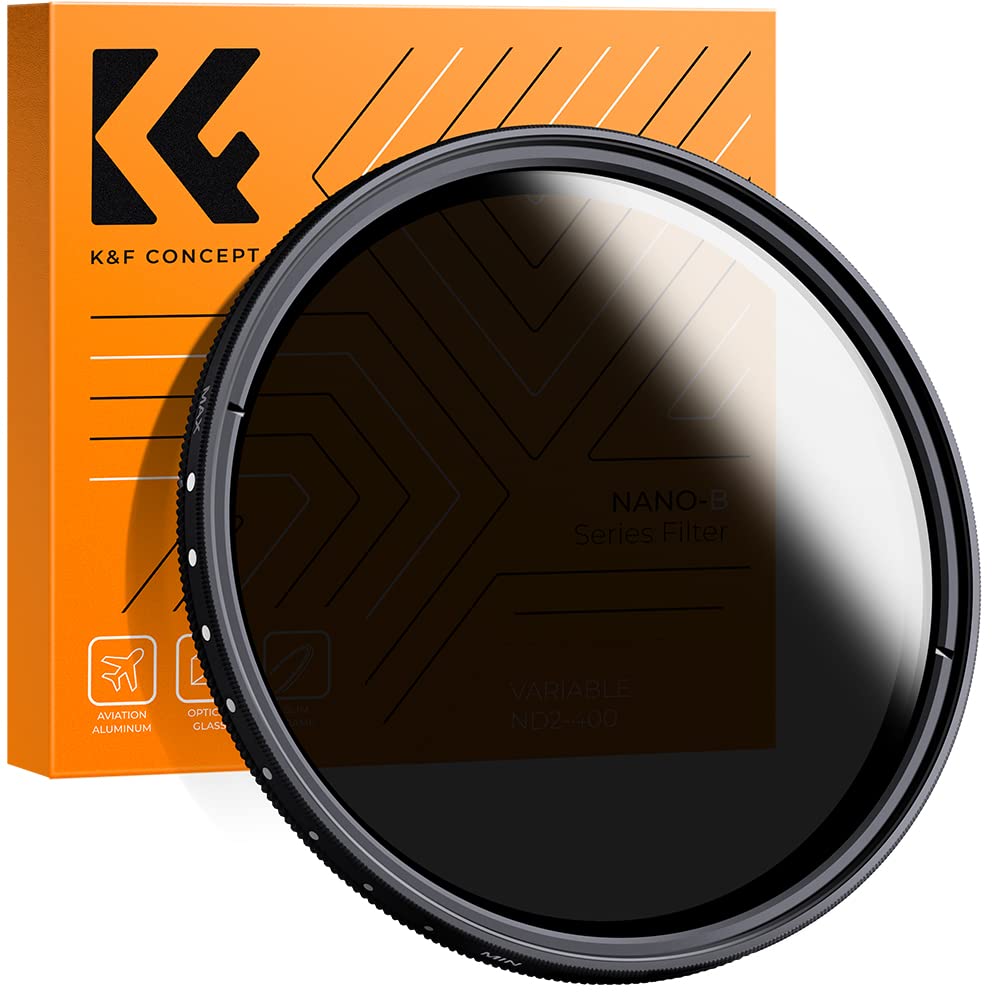 K&F CONCEPT 82mm Variable ND2-ND400 Filter Adjustable ND Neutral Density Fader ND2 ND4 ND8 ND16 Cleaning Cloth for Camera Lens (Nano-B Series)