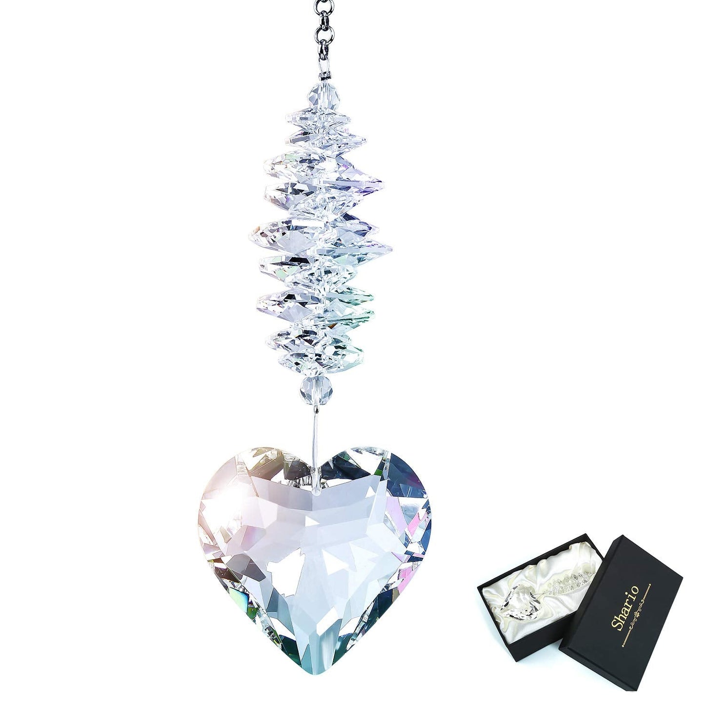 Shario 45mm Clear Glass Heart Crystal Ball Prism Pendant, Suncatcher for Windows, Outdoor Garden Hanging D?cor, Gifts for Women, Mom and Children