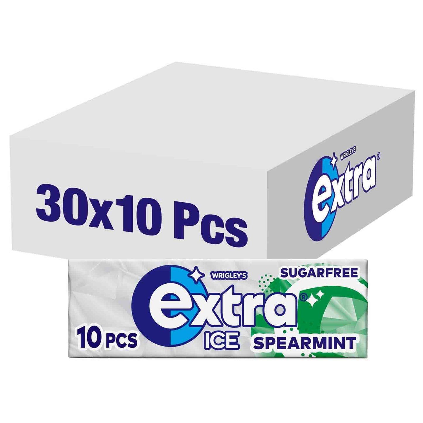 Extra Chewing Gum, Sugar Free, Ice Spearmint Flavour, Chewing Gum Bulk, 30 Packs of 10 Pieces